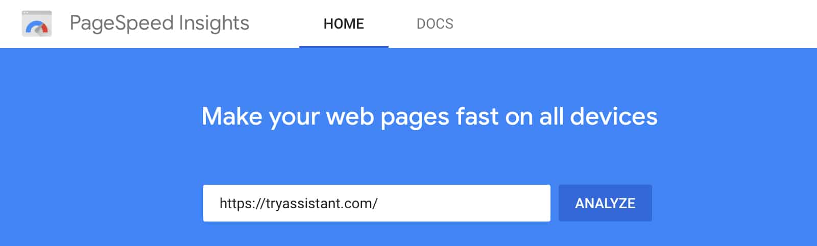 Google Page speed Insights Testing Website