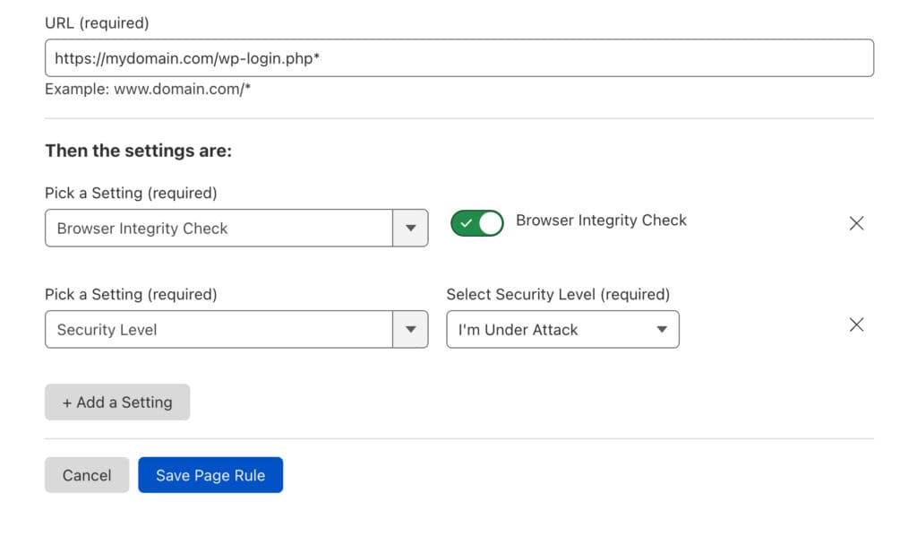 Setup a cloudflare page rule to protect your login and admin pages.